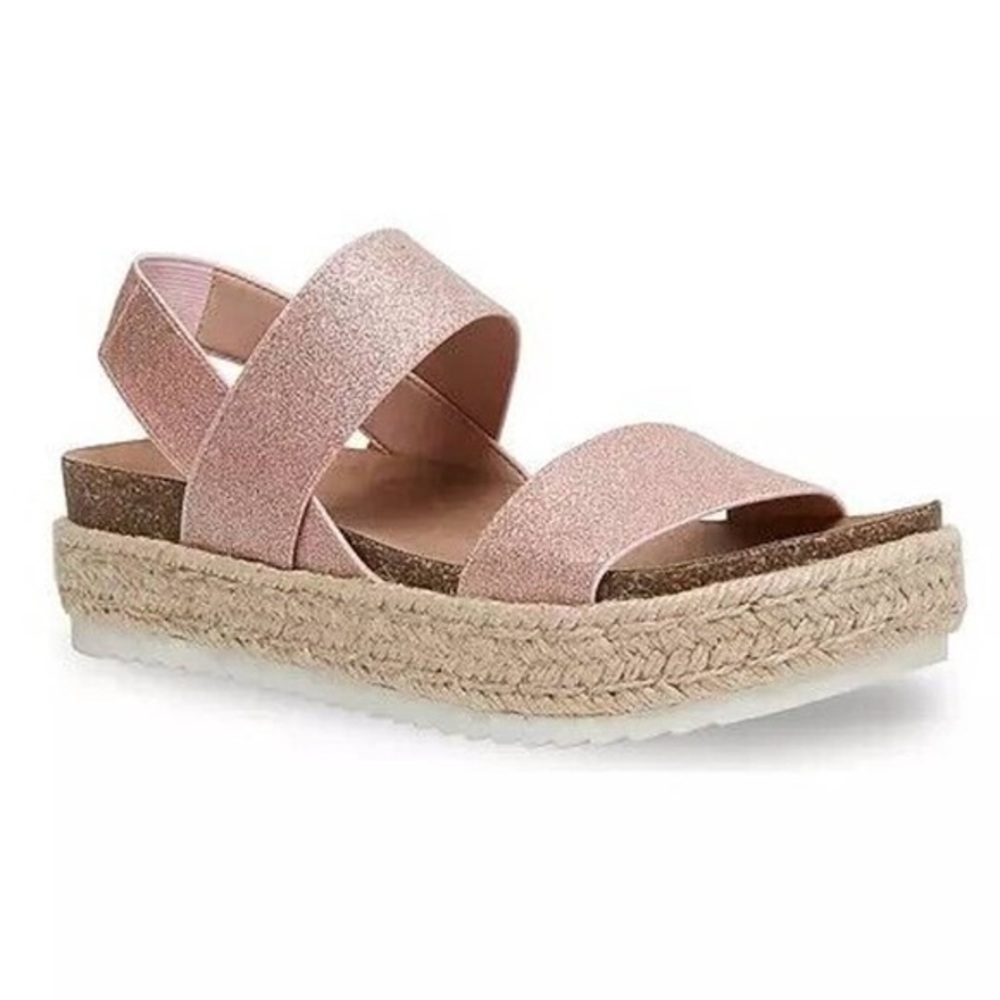 MADDEN GIRL Espadrille Rose Gold Glitter Wedge Sandals